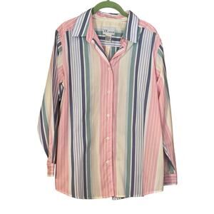 The Tog Shop Women's Oversized Long Sleeve Button Front Striped Blouse Large
